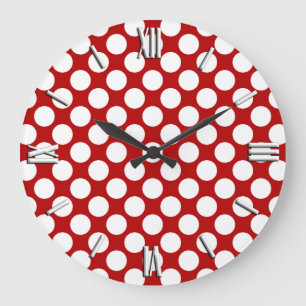 Reloj Redondo Grande Puntos retros grandes - blanco y rojo