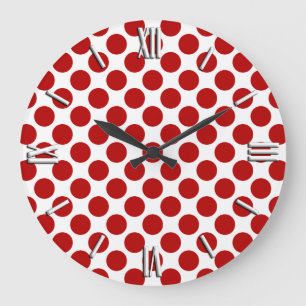 Reloj Redondo Grande Puntos retros grandes - rojo y blanco