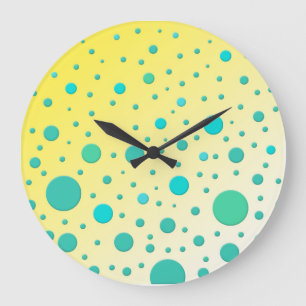 Reloj Redondo Grande Puntos Turquesas sobre Diseño Moderno Amarillo