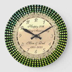 Reloj Redondo Grande Puntos verdes, 50° aniversario Boda negro