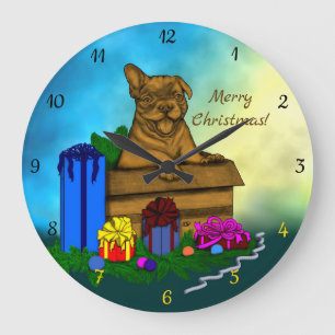 Reloj Redondo Grande Puppy in A Box , Merry Xmas
