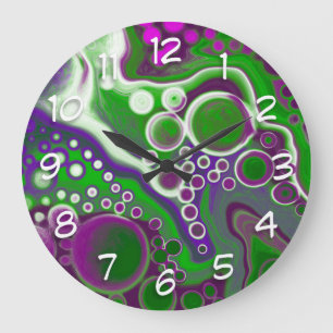 Reloj Redondo Grande Purple and Green Marble Fluid Art   