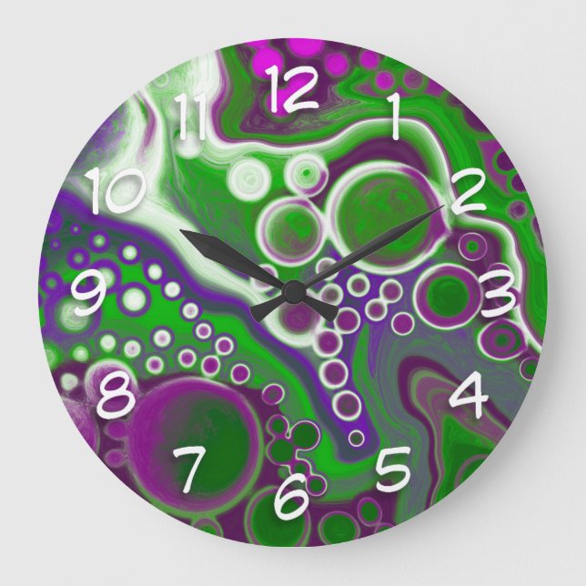 Reloj Redondo Grande Purple and Green Marble Fluid Art    (Anverso)