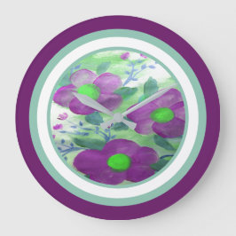 Reloj Redondo Grande Purple Bold Flowered Wall Clock With Teal