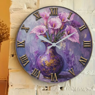 Reloj Redondo Grande Purple Calla Lily Elegant Floral Art Decor