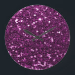 Reloj Redondo Grande Purple Faux Purpurina Sparkles<br><div class="desc">Gran purpurina de imitación púrpura. NOTA: Estos son gráficos impresos planos - sin partes elevadas.</div>