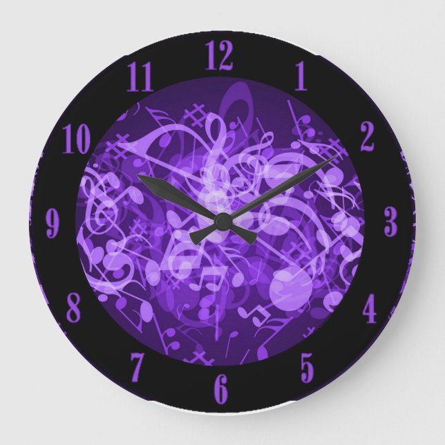 Reloj Redondo Grande Purple Glow Music Notes Wall Clock (Anverso)