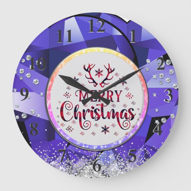 Reloj Redondo Grande Purple Gorgeous Emerald Merry Christmas (Anverso)