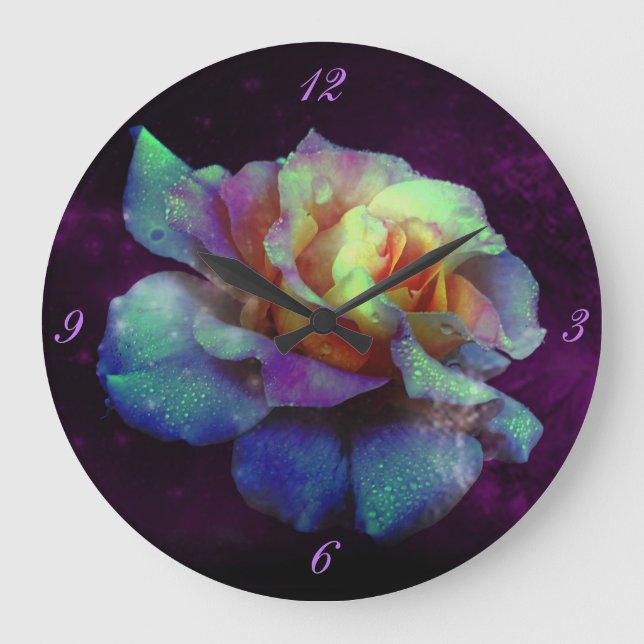 Reloj Redondo Grande Purple Kissed Turquoise Rose Wall Clock (Anverso)