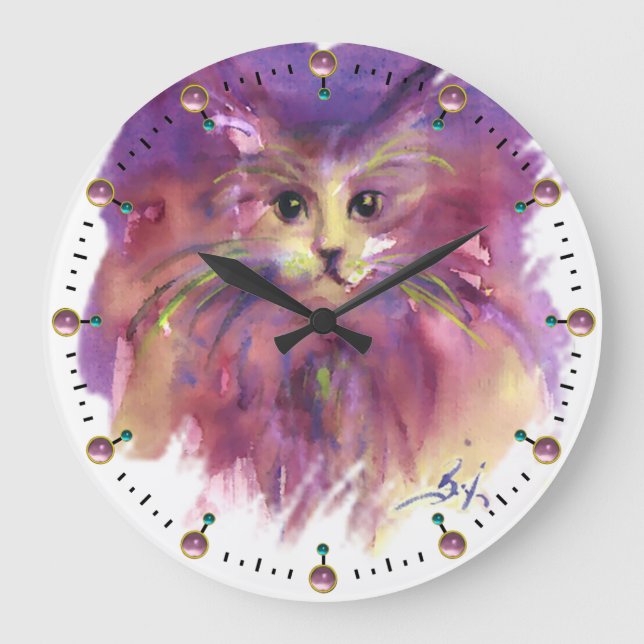 RELOJ REDONDO GRANDE PURPLE KITTEN,CUTE KITTY GEMASOLINA (Anverso)