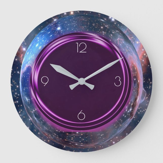 Reloj Redondo Grande Purple Metallic, Space Travel Galaxy Stars Persona (Anverso)
