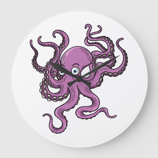 Reloj Redondo Grande Purple Octopus (Anverso)
