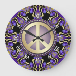 Reloj Redondo Grande Purple PEACE Gold Geometría real Mandala