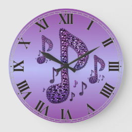 Reloj Redondo Grande Purple Sparkle Music Notes Wall Clock