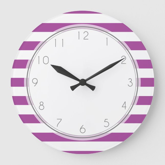 Reloj Redondo Grande Purple Stripes Pattern (Anverso)