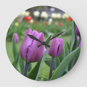 Reloj Redondo Grande Purple Tulips Wall Clock
