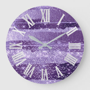 Reloj Redondo Grande PURPLE VIOLET ATRAVIESA números romanos grises Pu