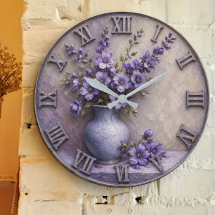 Reloj Redondo Grande Purple Wildflower Lavender Floral Bouquet