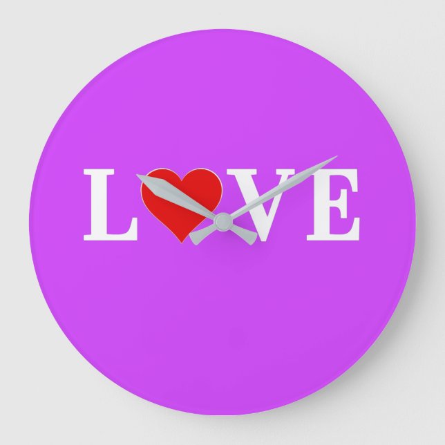 Reloj Redondo Grande Púrpura AMOR Moda moderna (Anverso)