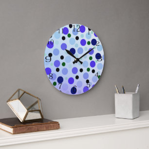 Reloj Redondo Grande Púrpura Azul Y Polka Verde,
