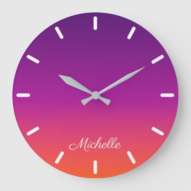 Reloj Redondo Grande Púrpura, rosa y gradiente naranja (Anverso)