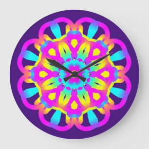 Reloj Redondo Grande Púrpura, rosa y tinte amarillo