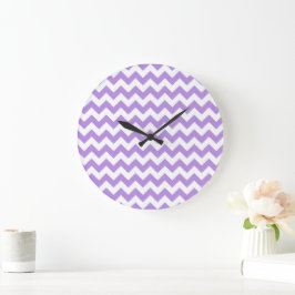 Reloj Redondo Grande Púrpura Zigzag, Púrpura Chevron, Patrón Geométrico