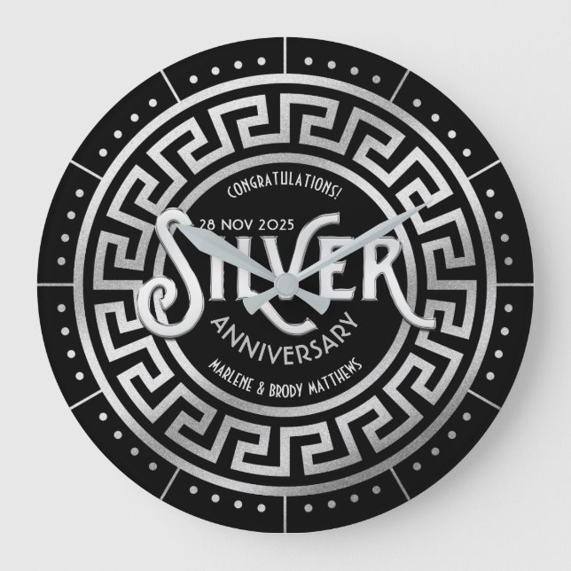 Reloj Redondo Grande Purpurina 25º aniversario de Boda de Plata (Anverso)