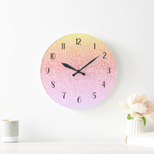 Reloj Redondo Grande Purpurina arcoiris Ombre Glam