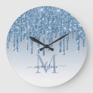 Reloj Redondo Grande Purpurina azul turbio Esparkle Glam Drin Monograma