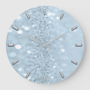 Reloj Redondo Grande Purpurina Blue Pastel Gray Metalizado Abstrace