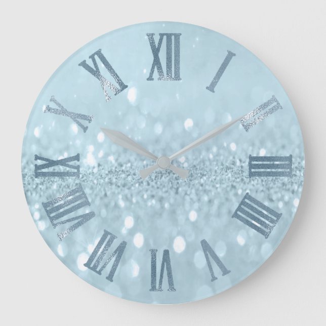 Reloj Redondo Grande Purpurina Blue Pastel Números romanos Metalizado g (Anverso)