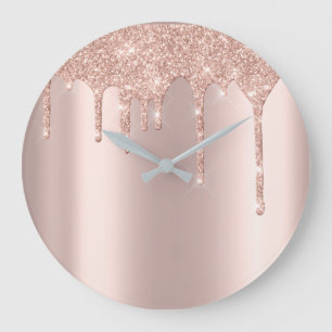 Reloj Redondo Grande Purpurina color de rosa de Rubor del goteo del