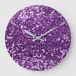 Reloj Redondo Grande Purpurina De Burlas Ametistas Violetas Púrpuras Gr