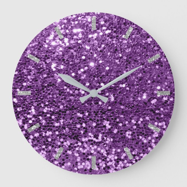 Reloj Redondo Grande Purpurina De Burlas Ametistas Violetas Púrpuras Gr (Anverso)