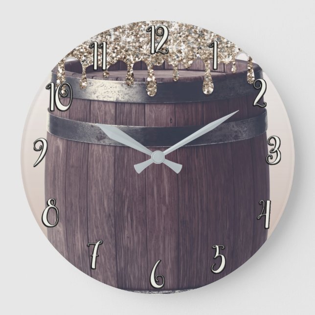 Reloj Redondo Grande Purpurina de champán gotea Moda rústica de granja  (Anverso)
