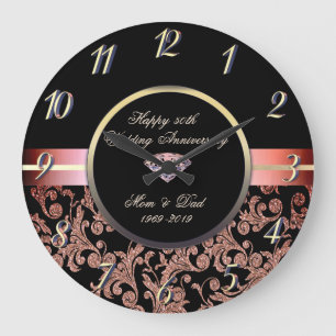 Reloj Redondo Grande Purpurina de diamantes relaja 50 aniversario Boda