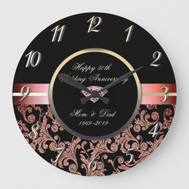 Reloj Redondo Grande Purpurina de diamantes relaja 50 aniversario Boda (Anverso)