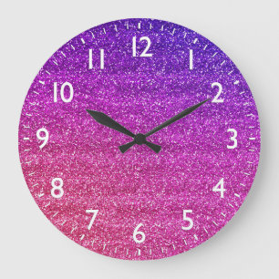 Reloj Redondo Grande Purpurina de gradiente espumoso morado y rosado