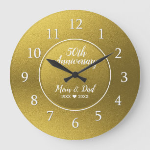 Reloj Redondo Grande  Purpurina de oro Aniversario del 50° Boda de Oro