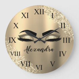 Reloj Redondo Grande Purpurina de oro Esparkle Eyelashes Monograma Nomb