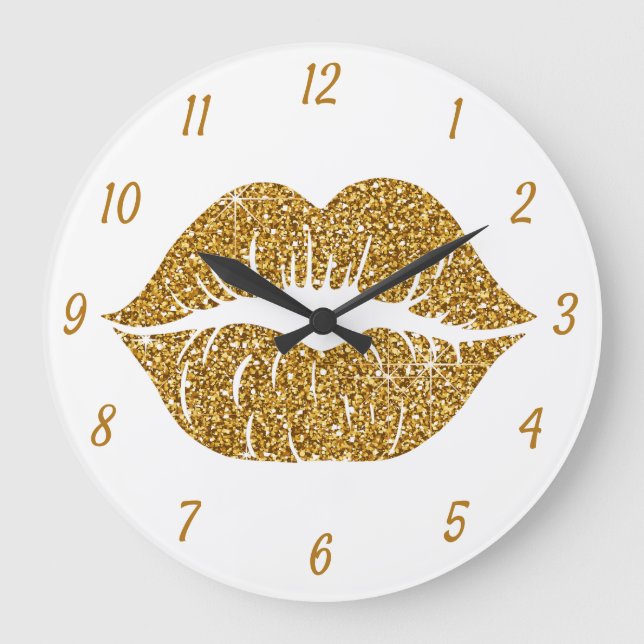 Reloj Redondo Grande Purpurina dorado Lips Glam Sparkle Girlie (Anverso)
