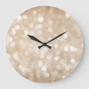 Reloj Redondo Grande Purpurina dorado, Navidades borrosos de fondo.