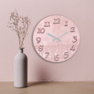 Reloj Redondo Grande Purpurina gris plateado Rubor rosa rosado mínimo G