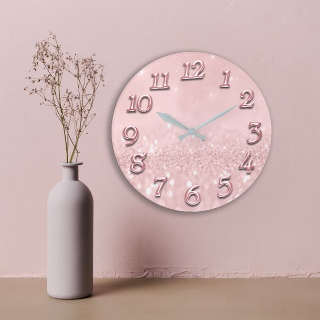 Reloj Redondo Grande Purpurina gris plateado Rubor rosa rosado mínimo G (Silver Gray Glitter Minimal Pink Rose Blush Girly Large Clock )