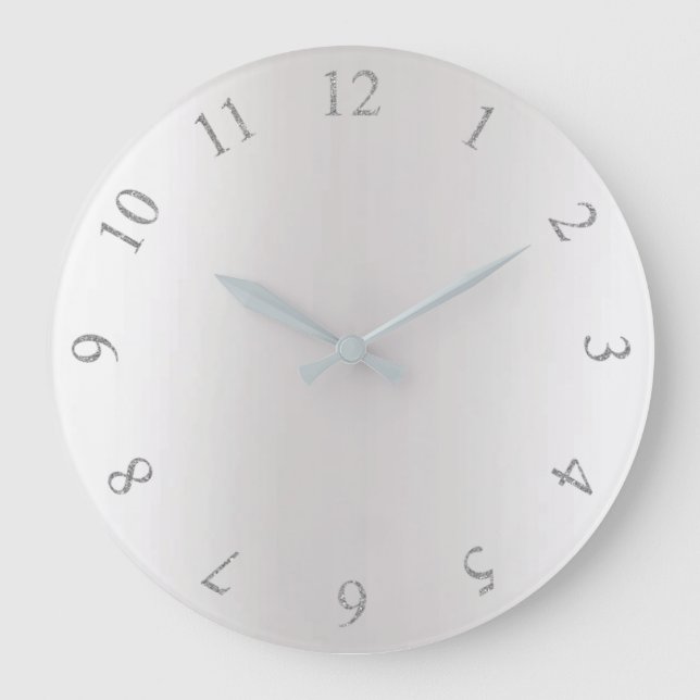 Reloj Redondo Grande Purpurina monocromático Gray Silver números de Est (Anverso)