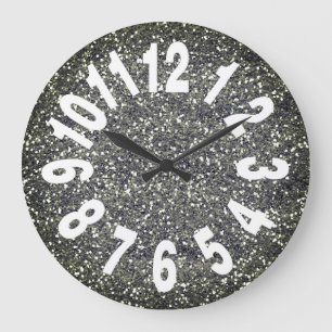 Reloj Redondo Grande Purpurina plateado moderno en gran número