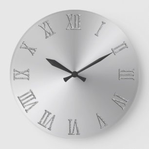 Reloj Redondo Grande Purpurina plateado Negrita Número romano negrita O