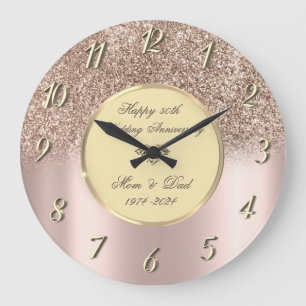 Reloj Redondo Grande Purpurina Rosa Ombre 50° aniversario Boda