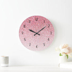 Reloj Redondo Grande Purpurina rosa Ombre Glam